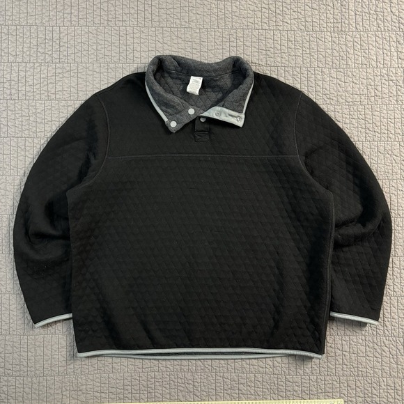 1/4 Snap T Reversible Pullover Men's Large Black Gray Quilted Outdoors Sweater - Picture 1 of 13